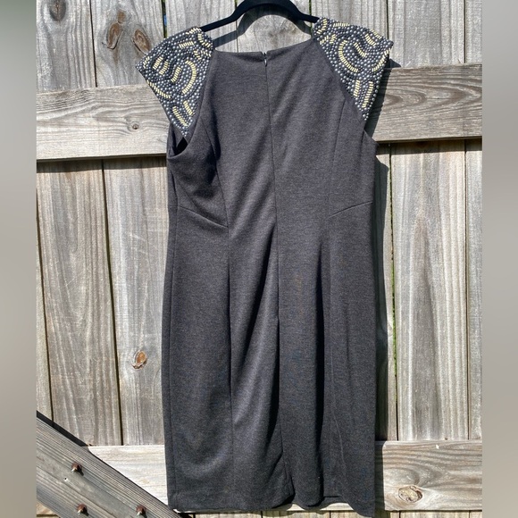 Suzi Chin for Maggie Boutique Gray Dress with Beaded Shoulders - Picture 5 of 8